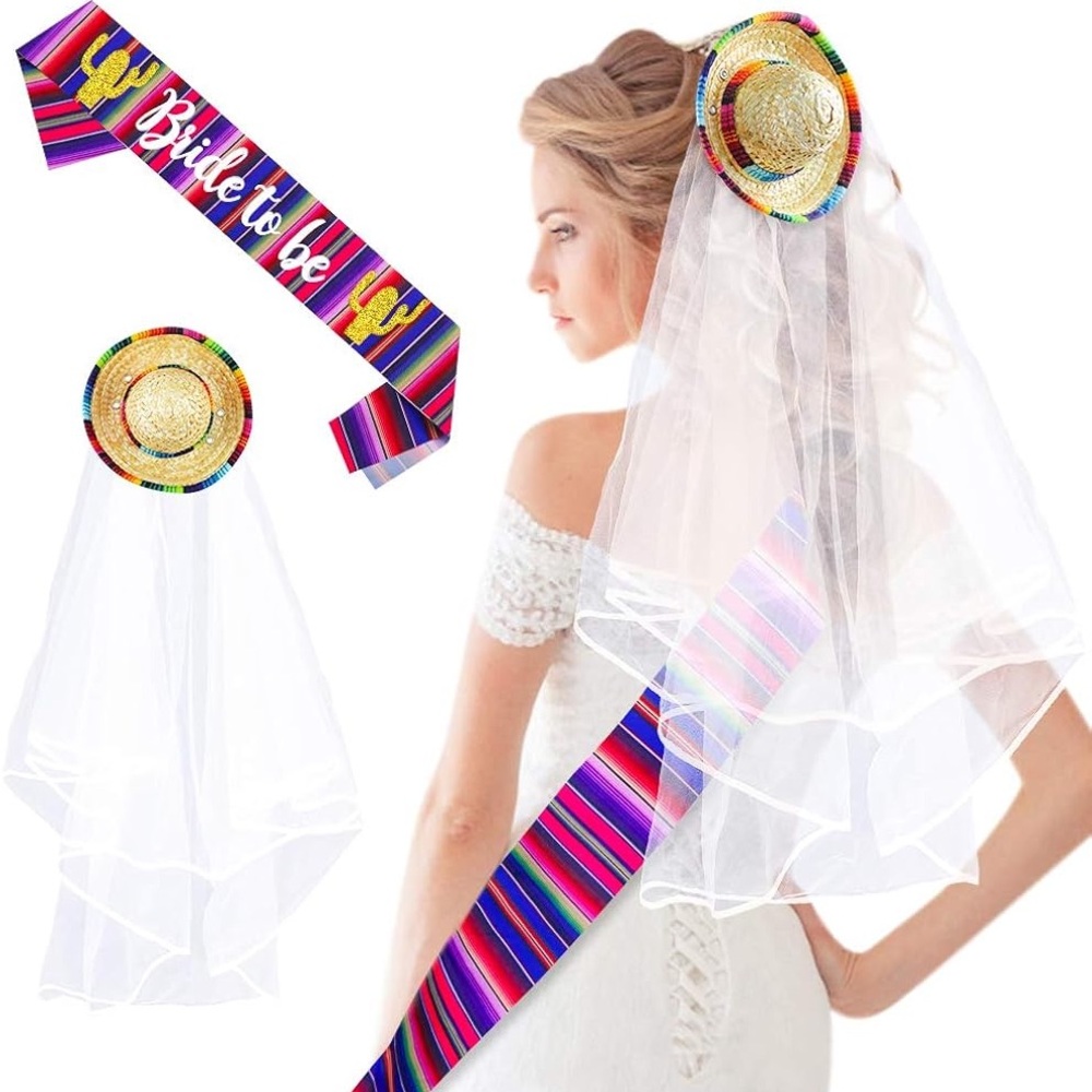 Fiesta Wedding Veil Mexican Themed Bridal Shower  Bride to Be Bachelorette